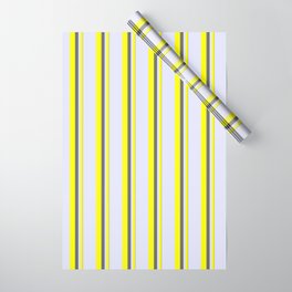 [ Thumbnail: Dim Grey, Yellow & Lavender Colored Striped Pattern Wrapping Paper ]
