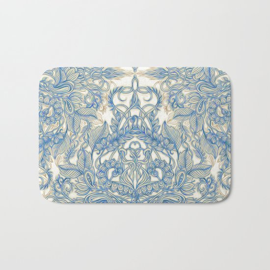 Blue & Tan Art Nouveau Pattern Bath Mat