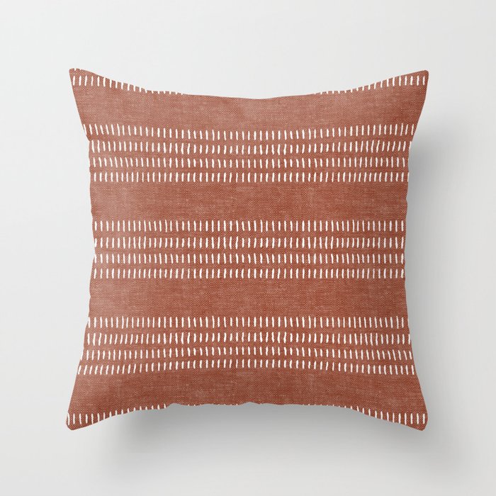 farmhouse stitch - rust Throw Pillow