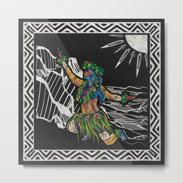 Polynesian Hula Dancer Tapa Print Metal Print