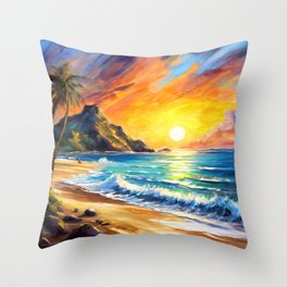 Sunset at the beach Throw Pillow