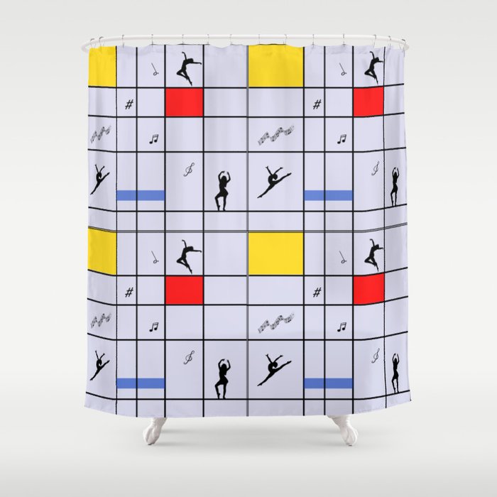 Dancing like Piet Mondrian - Composition with Red, Yellow, and Blue on the light violet background Shower Curtain