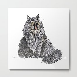Long Haired Yawning Cat Illustration Metal Print