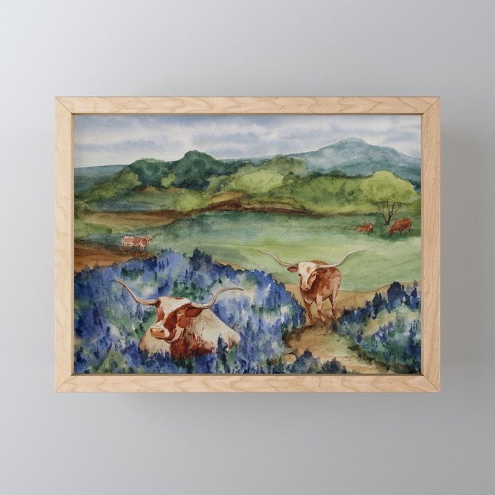 Just the Longhorns, Hanging Out Framed Mini Art Print