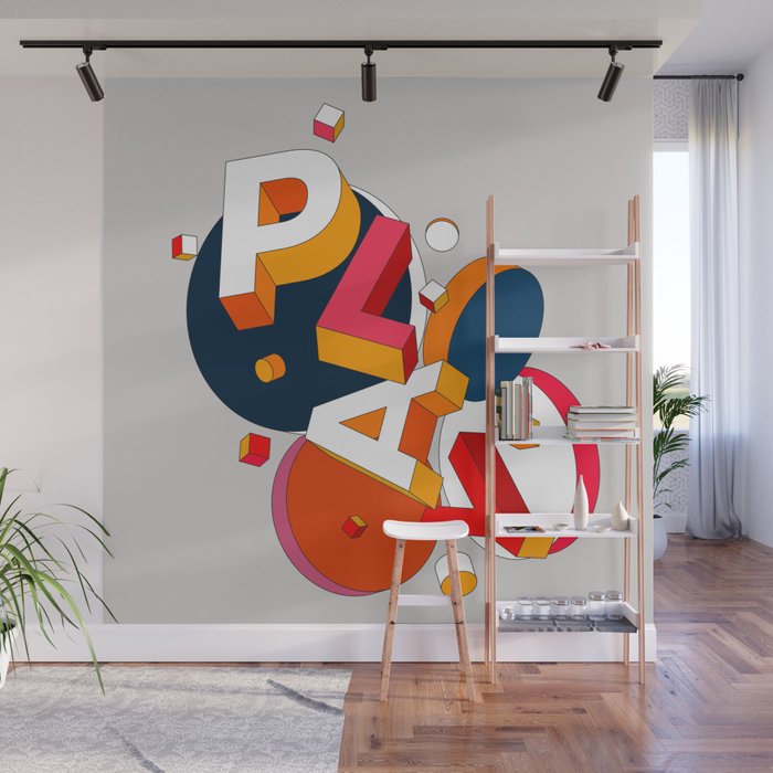 PLAY Typography Wall Mural by showmemars Society6