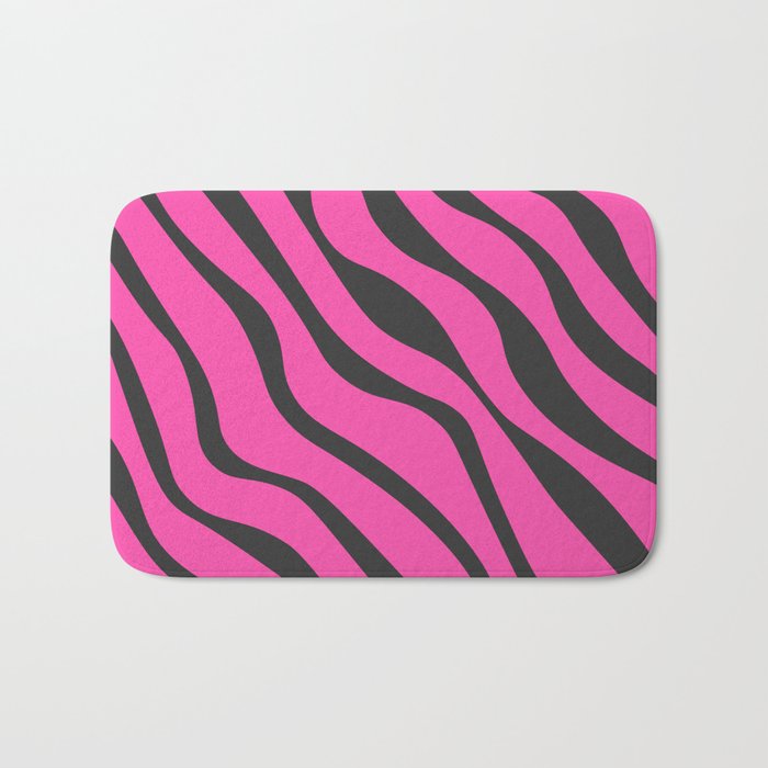 Abstract Retro Colorful Water Waves Art - Pink and Dark  Bath Mat