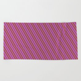 [ Thumbnail: Orchid and Sienna Colored Lines/Stripes Pattern Beach Towel ]