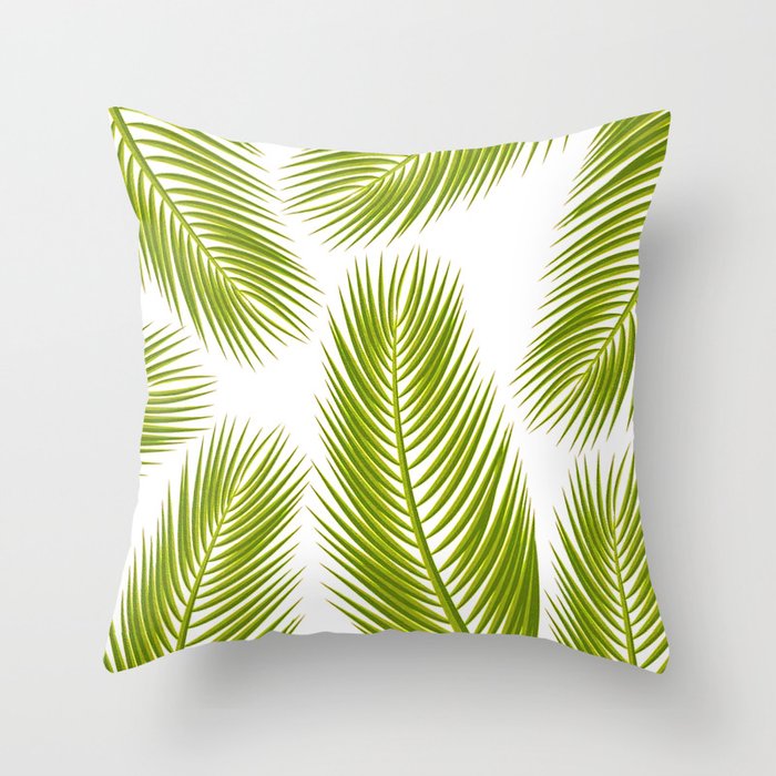 Tropical Green Palm Tree Leaf  Throw Pillow