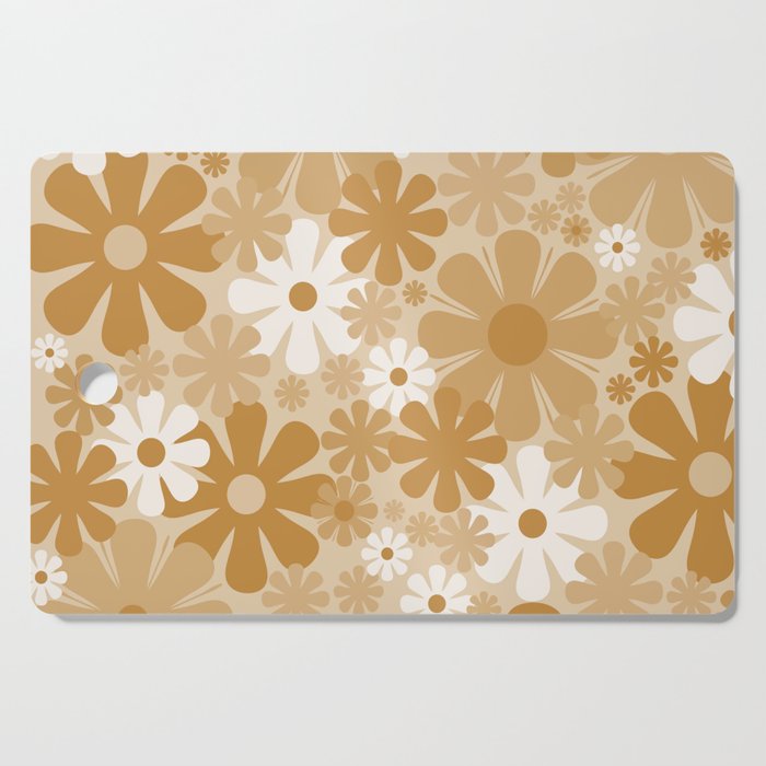 Retro 60s 70s Aesthetic Floral Pattern in Caramel Honey Cutting Board