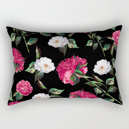 Dark Floral Pattern Rectangular Pillow