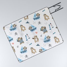 Cute Bear dressed in Pirates Pattern - Kids Collection  Picnic Blanket