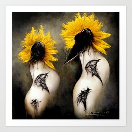 Hummingbirds in Sunflowers Art Print