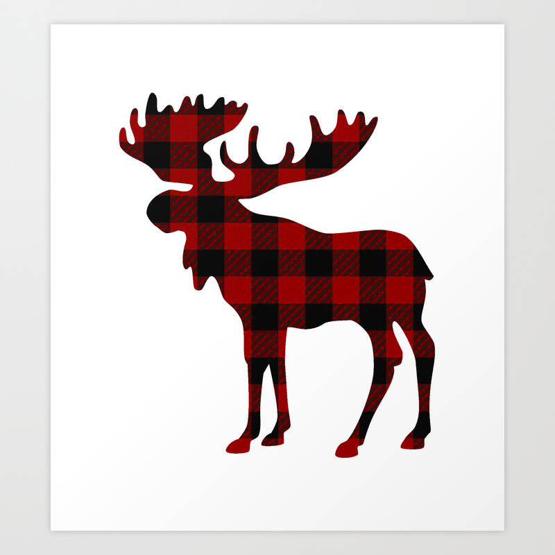 Moose Head DecalSticker Buffalo Plaid Moose & Pine Trees Print Adirondack Mountains ADK