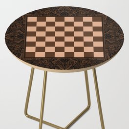 Mandala Chessboard & Checkers Board Game - Coffee  Cream Side Table