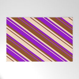 [ Thumbnail: Dark Violet, Brown & Bisque Colored Striped Pattern Welcome Mat ]