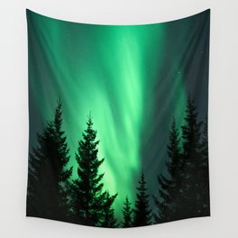 Northern Lights in the Woods Photo | Aurora Borealis in Norway Nature Art Print | Colorful Night Travel Photography Wall Tapestry