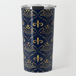 Elegant Fleur-de-lis pattern - Gold and deep blue Travel Mug