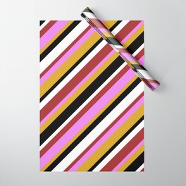 [ Thumbnail: Brown, Violet, Goldenrod, Black & White Colored Lines Pattern Wrapping Paper ]