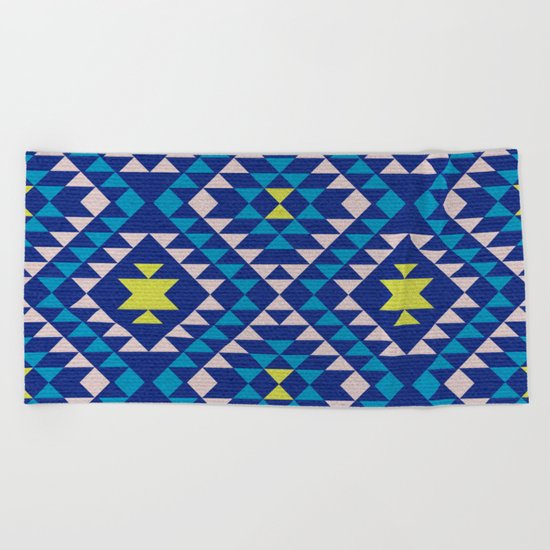 Tribal geometric pattern - blue Beach Towel