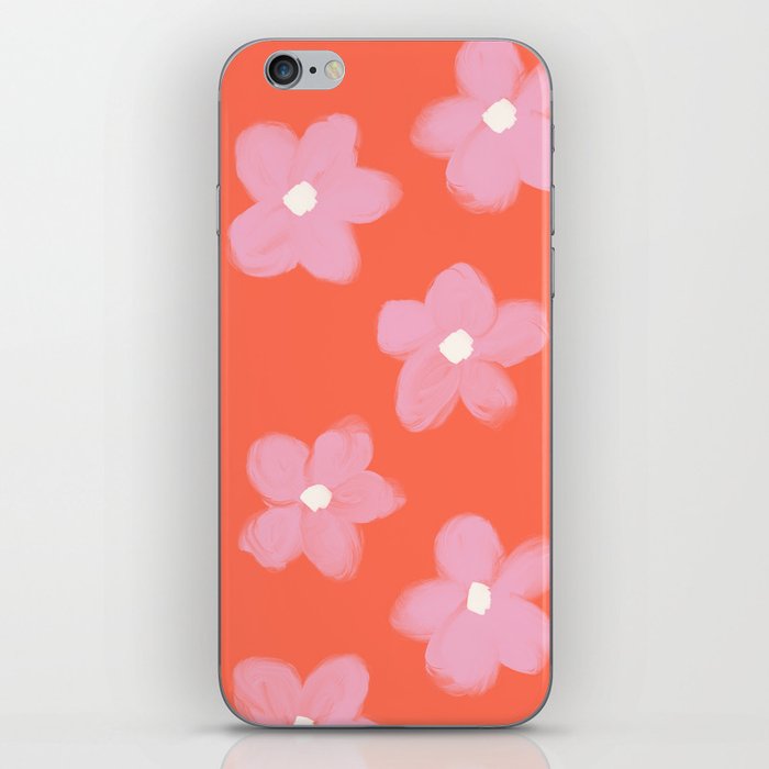 Tropical Pink Flowers on Peachy Coral Color iPhone Skin