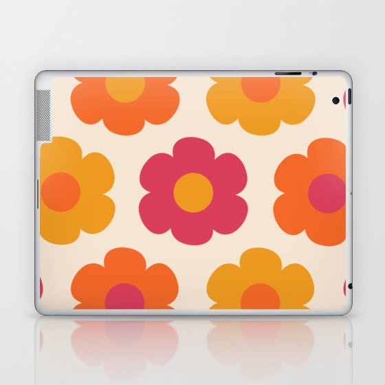 Such Cute Flowers Retro Floral Pattern in 60s 70s Cream Magenta Pink Orange Mustard Laptop & iPad Skin