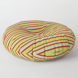 [ Thumbnail: Light Sky Blue, Red & Green Colored Lines/Stripes Pattern Floor Pillow ]