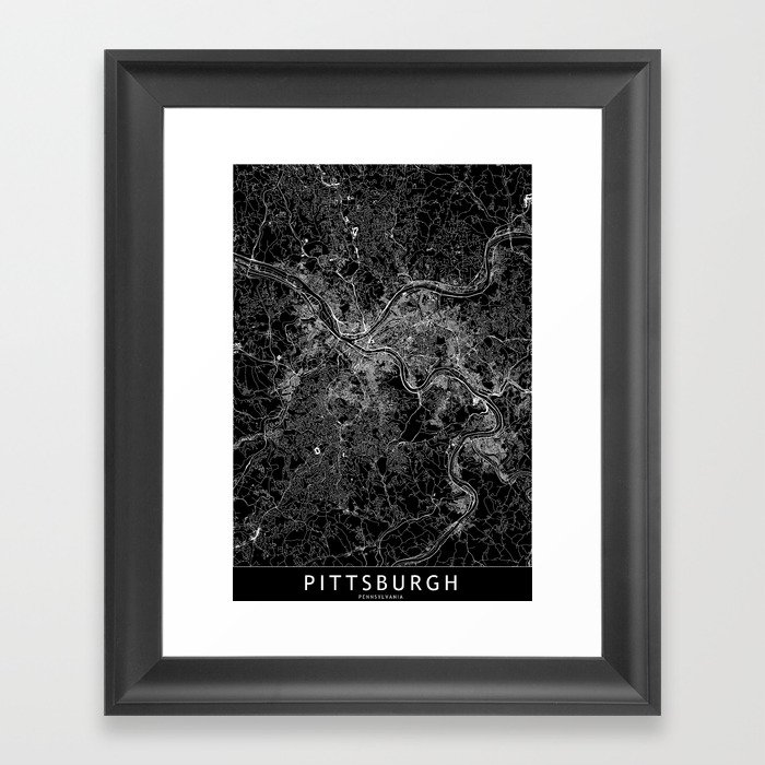 Pittsburgh Black Map Framed Art Print
