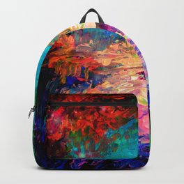 WELCOME TO UTOPIA Bold Rainbow Multicolor Abstract Painting Forest Nature Whimsical Fantasy Fine Art Backpack