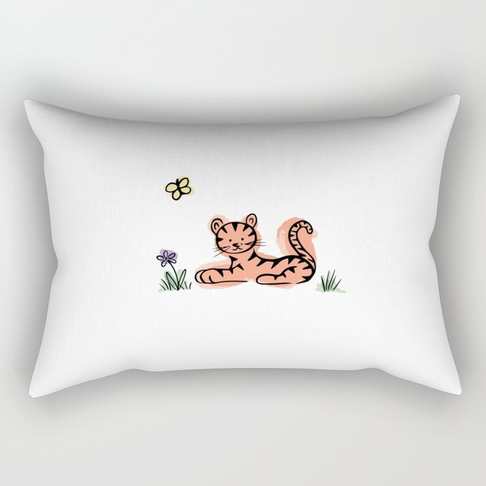 Baby Tiger with Purple Flower Rectangular Pillow