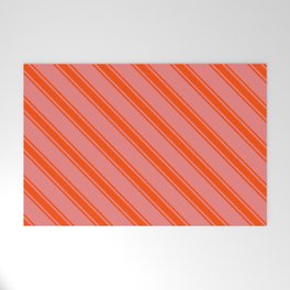 [ Thumbnail: Light Coral and Red Colored Lines/Stripes Pattern Welcome Mat ]