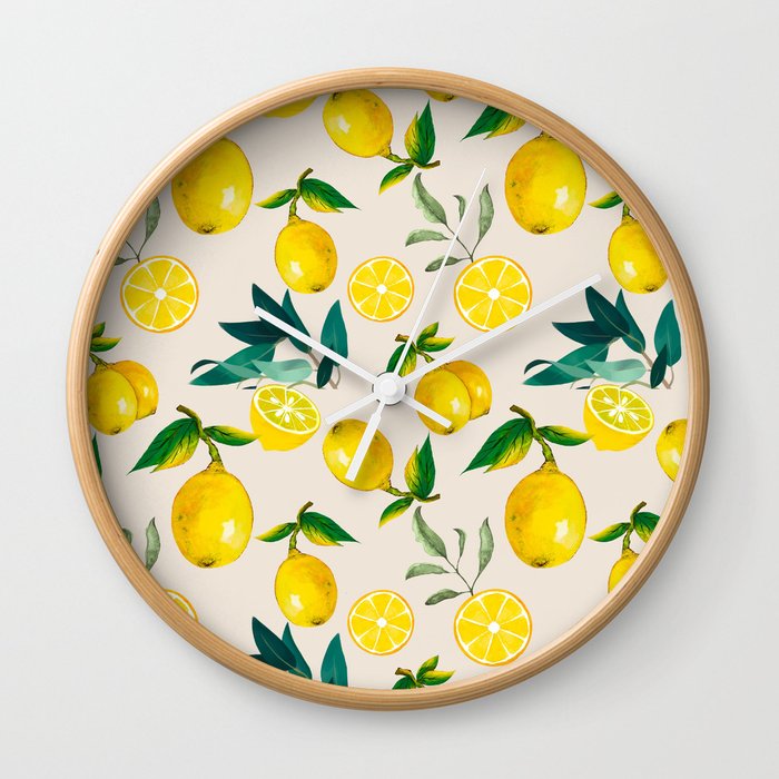 Summer, citrus ,Sicilian style ,lemon fruit pattern  Wall Clock