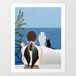Santorini Girl Art Print