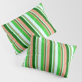 [ Thumbnail: Dark Green, Dark Salmon, Lime Green, and Light Cyan Colored Striped/Lined Pattern Pillow Sham ]