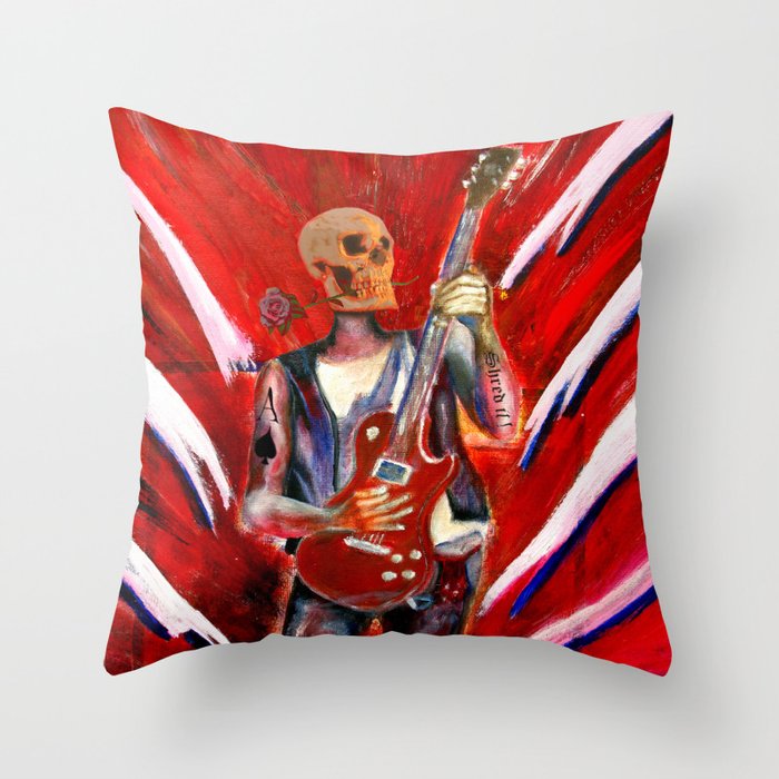 Fantasy art heavy metal skull guitarist Throw Pillow