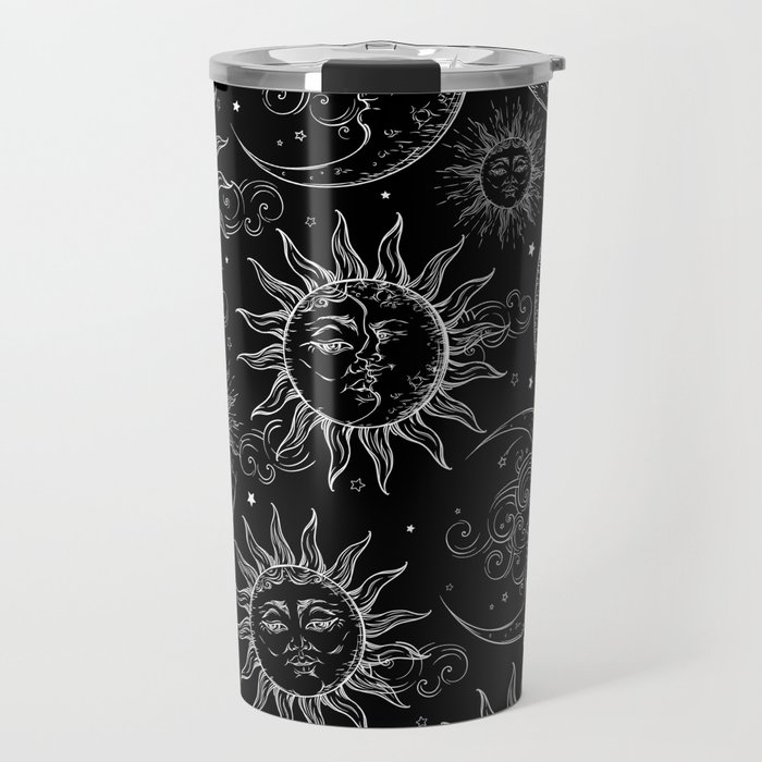 Black Magic Celestial Sun Moon Stars Travel Mug