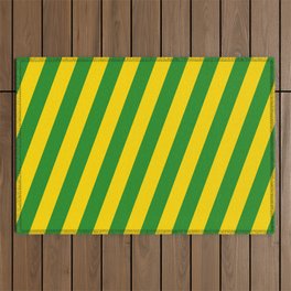 [ Thumbnail: Yellow & Forest Green Colored Stripes/Lines Pattern Outdoor Rug ]