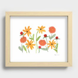 Fall Flower Posy, Sunflowers and Fall Flowers Repeat Pattern Recessed Framed Print