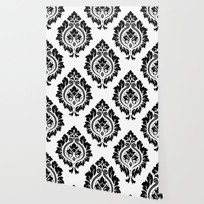 Decorative Damask Art I Black On White Wallpaper By Nataliepaskell