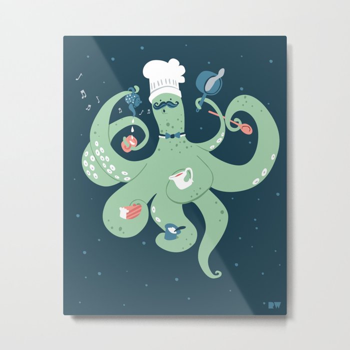 The Octopus Chef Metal Print