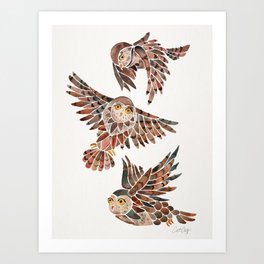 Owls in Flight – Brown Palette Art Print