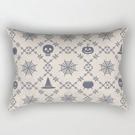 Halloween Gray Pattern Skull, Pumpkin and Witch’s Hat on Vintage Paper Background Rectangular Pillow