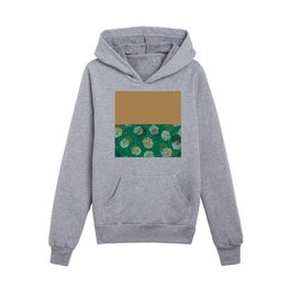 Gold Horizontal Split Colorful Pinecone Pattern on Green Kids Pullover Hoodies