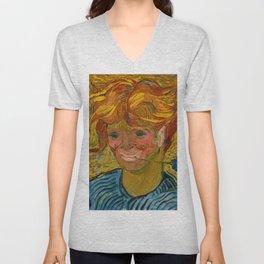 Young Man with Cornflower, 1890 by Vincent van Gogh V Neck T Shirt