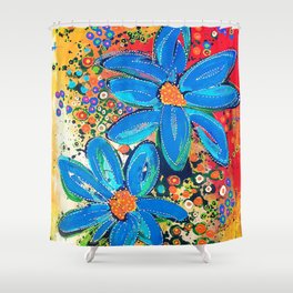 Flower Power Vibrant Blue Daisies Shower Curtain