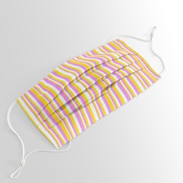 [ Thumbnail: Violet, Yellow, and Mint Cream Colored Lines Pattern Face Mask ]