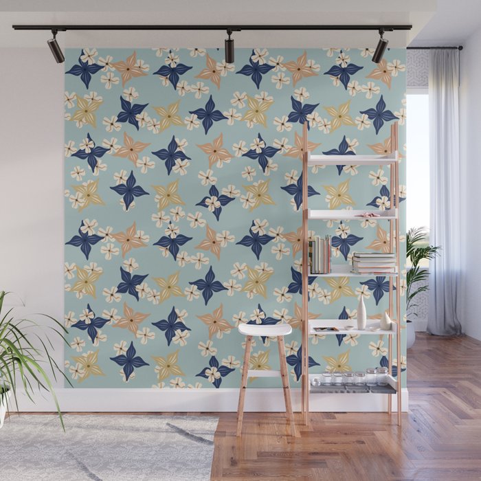 Dainty floral pattern on duck egg blue Wall Mural