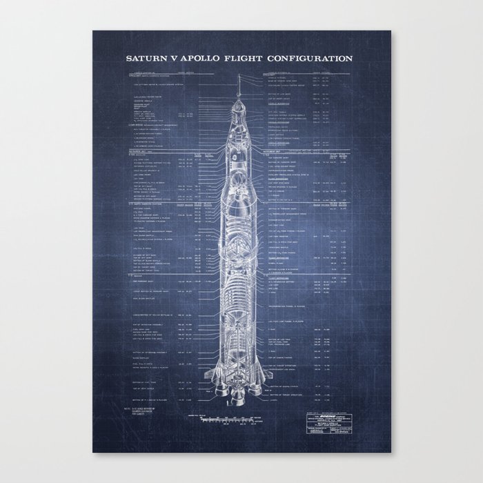 Apollo 11 Saturn V Blueprint in High Resolution (dark blue) Canvas Print