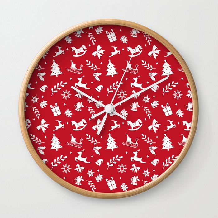 Happy Holidays Winter Modern Red Collection Wall Clock