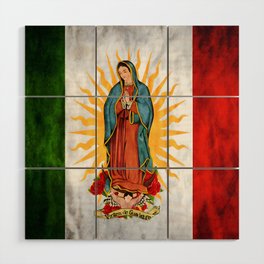 rose • Mexico • flowers • sun • flag • Madonna • Maria • Regina Mundi • Saint Mary • Virgin of Guadalupe Wood Wall Art