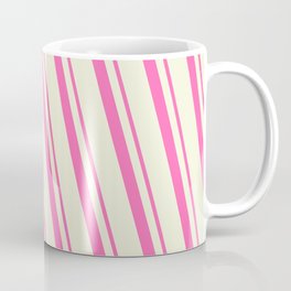 [ Thumbnail: Hot Pink & Beige Colored Lined Pattern Coffee Mug ]